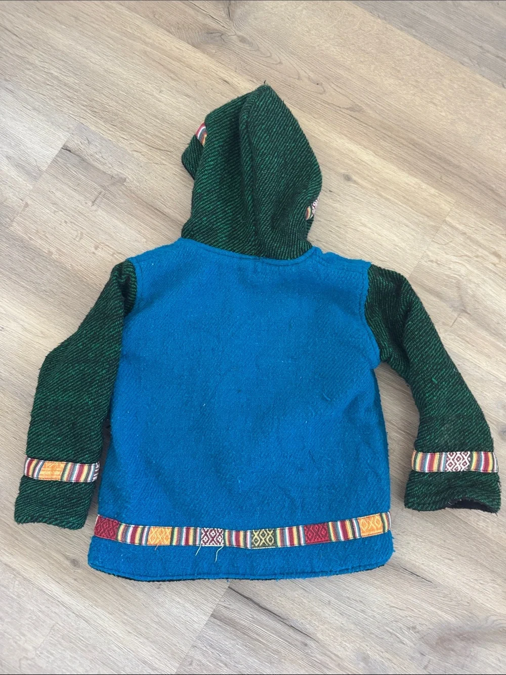 Vintage Blue and Green Kids Hooded Jacket